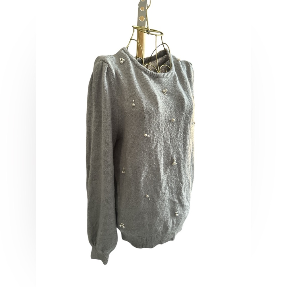 By Design Gray Pearl Sweater Lantern Sleeves